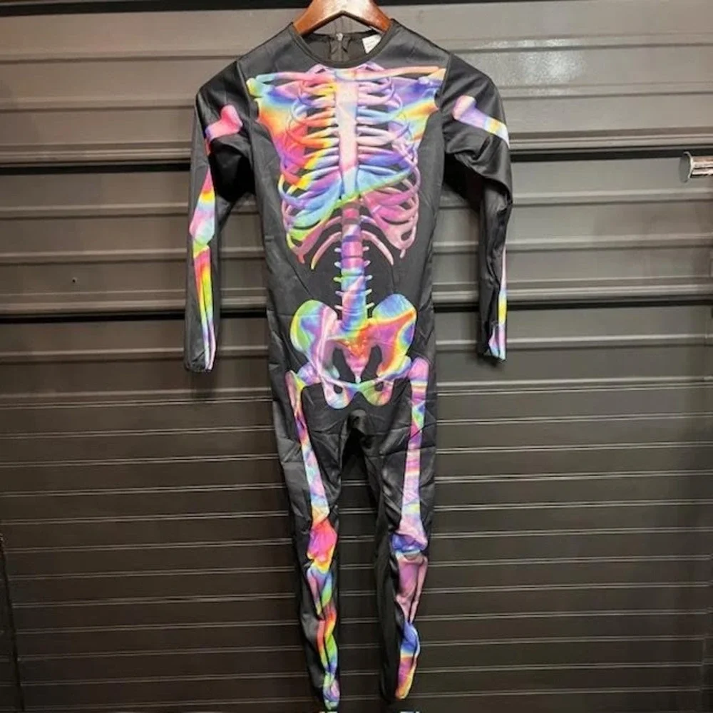 Girls Size Small Rainbow Skeleton Costume Tutu Dress Up‎ One Piece Outfit